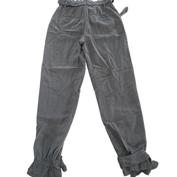 Alice + Olivia Pants Women Size 4 Liam Gray Paperbag Waist Tie Ankle Linen Blend - Picture 4 of 10